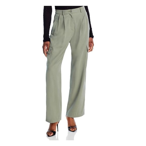 Bloomingdales Aqua Pleated Cargo Wide Leg  Pants Womens XL Green Classic Luxe - Picture 1 of 10
